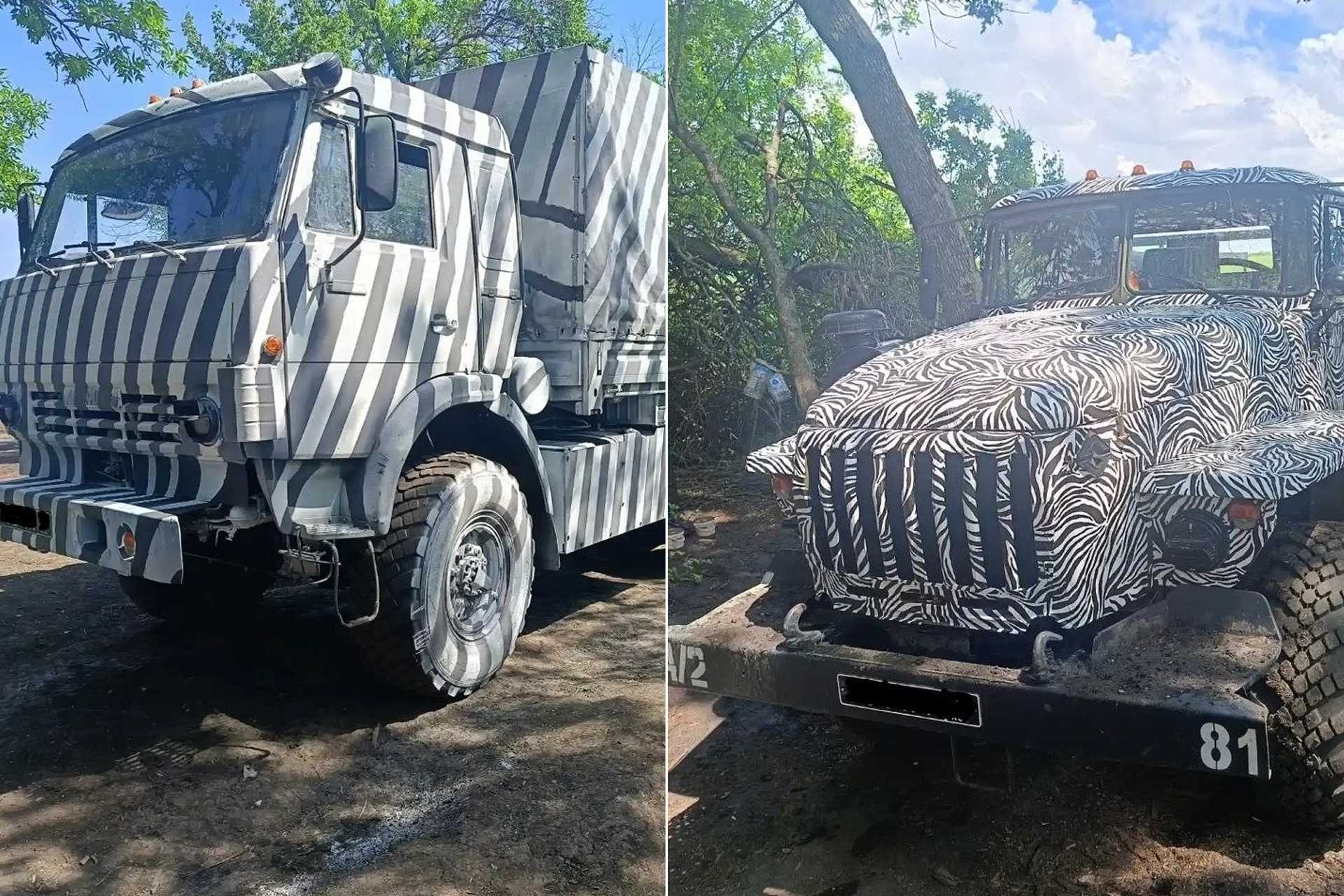 Another adaptation has been the appearance of camouflage resembling First World War-era dazzle paint on Russian fuel tankers, cargo trucks, and other logistics vehicles, but the effectiveness of these measures remains uncertain. (Picture source: Telegram)